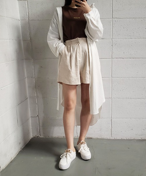 me+em select(ミームセレクト)の「ハイウエストコットンリネンショートパンツ(その他パンツ・レディース・ブラック/ベージュ/ブラウン・MEDIUM/LARGE)」の7枚目の写真