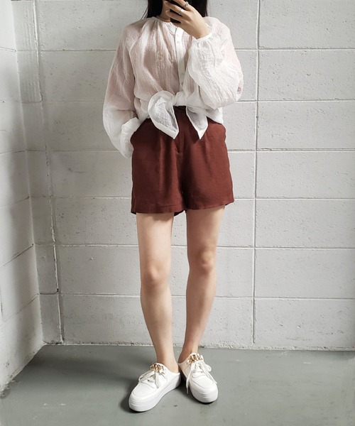 me+em select(ミームセレクト)の「ハイウエストコットンリネンショートパンツ(その他パンツ・レディース・ブラック/ベージュ/ブラウン・MEDIUM/LARGE)」の14枚目の写真