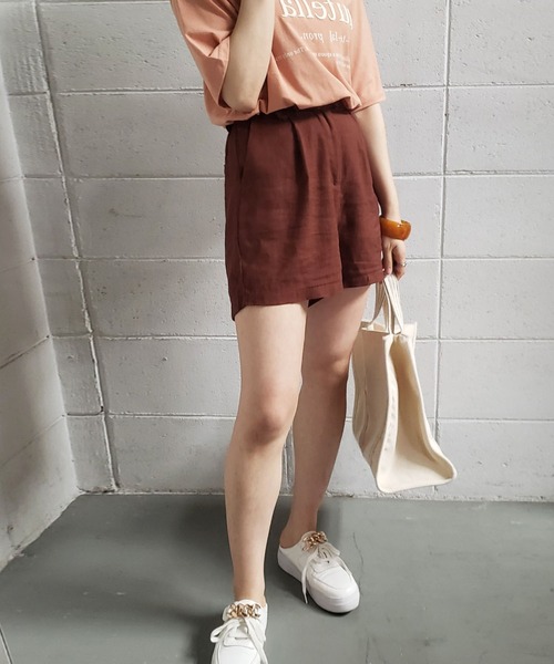 me+em select(ミームセレクト)の「ハイウエストコットンリネンショートパンツ(その他パンツ・レディース・ブラック/ベージュ/ブラウン・MEDIUM/LARGE)」の12枚目の写真