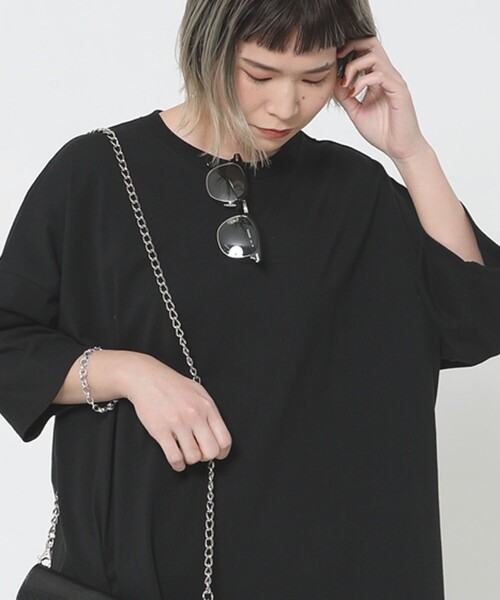 Sig FREAK'S STORE（シグフリークスストア）の「スクエアビックTシャツ（Tシャツ/カットソー・レディース・ブラック/ホワイト/グリーン/ライトグレー/グレー/ベージュ・ﾌﾘ-）」の3枚目の写真