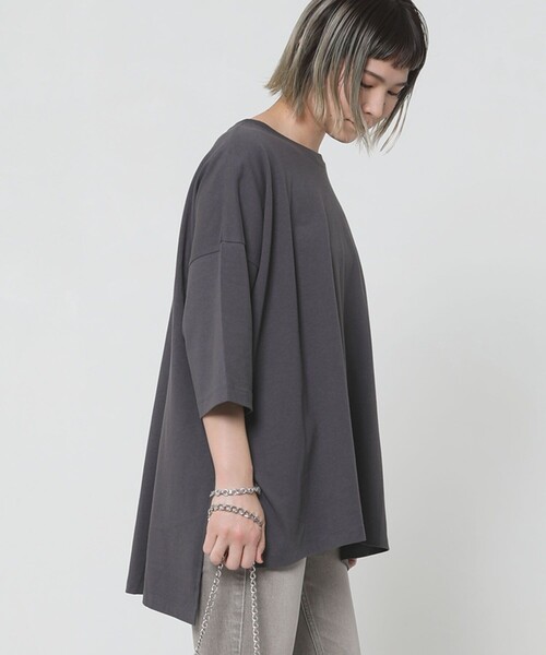 Sig FREAK'S STORE（シグフリークスストア）の「スクエアビックTシャツ（Tシャツ/カットソー・レディース・ブラック/ホワイト/グリーン/ライトグレー/グレー/ベージュ・ﾌﾘ-）」の19枚目の写真