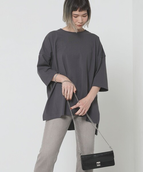 Sig FREAK'S STORE（シグフリークスストア）の「スクエアビックTシャツ（Tシャツ/カットソー・レディース・ブラック/ホワイト/グリーン/ライトグレー/グレー/ベージュ・ﾌﾘ-）」の21枚目の写真