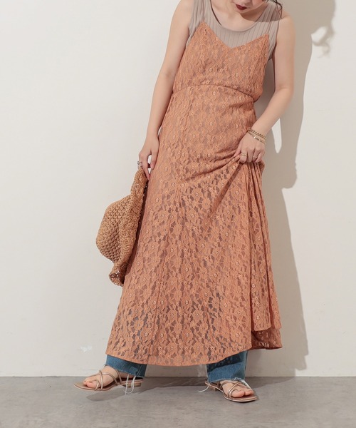 natural couture(ナチュラルクチュール)の「【WEB限定】細ヒモレースキャミワンピース(ワンピース・レディース・オレンジ/アイボリー/ミント・FREE)」の3枚目の写真