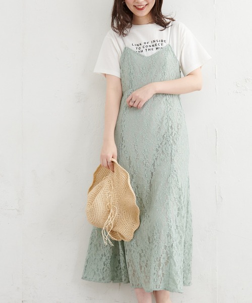 natural couture(ナチュラルクチュール)の「【WEB限定】細ヒモレースキャミワンピース(ワンピース・レディース・オレンジ/アイボリー/ミント・FREE)」の2枚目の写真
