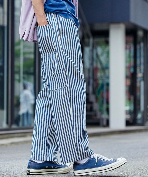 MONOBI モノビ ハイブリッドパンツ コーデュラ ストライプ ネイビー M MONO-MART（モノマート）の「ヒッコリーストライプ アンクル