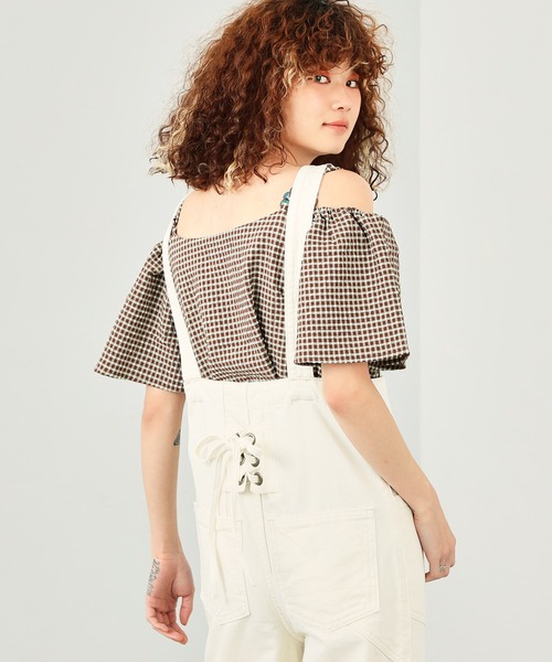 SOMETHING（サムシング）の「SOMETHING レースアップサロペット（サロペット/オーバーオール・レディース・ブラック/ダークブルー/キナリ・SMALL/MEDIUM）」の12枚目の写真