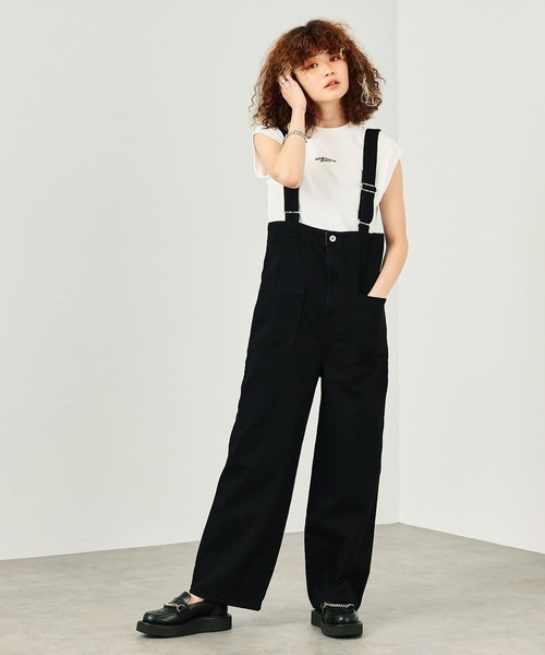 SOMETHING（サムシング）の「SOMETHING レースアップサロペット（サロペット/オーバーオール・レディース・ブラック/ダークブルー/キナリ・SMALL/MEDIUM）」の5枚目の写真