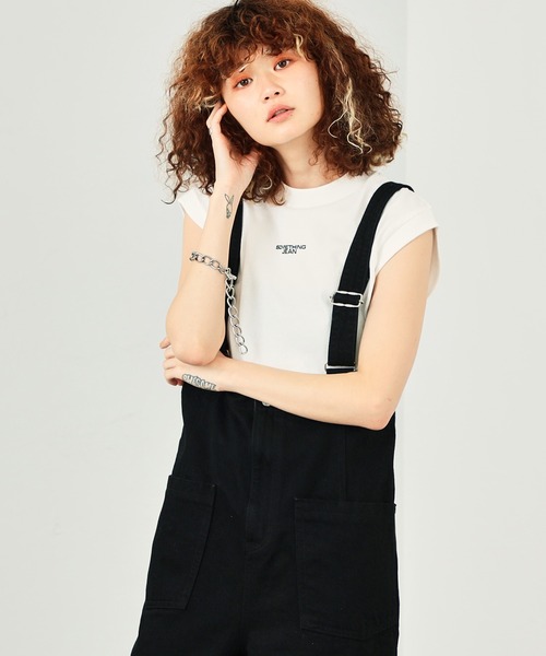 SOMETHING（サムシング）の「SOMETHING レースアップサロペット（サロペット/オーバーオール・レディース・ブラック/ダークブルー/キナリ・SMALL/MEDIUM）」の13枚目の写真