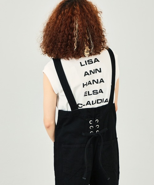 SOMETHING（サムシング）の「SOMETHING レースアップサロペット（サロペット/オーバーオール・レディース・ブラック/ダークブルー/キナリ・SMALL/MEDIUM）」の6枚目の写真