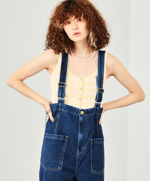 SOMETHING（サムシング）の「SOMETHING レースアップサロペット（サロペット/オーバーオール・レディース・ブラック/ダークブルー/キナリ・SMALL/MEDIUM）」の7枚目の写真