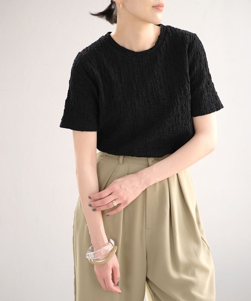 ANDJ(アンドジェイ)の「クラッシュジャガードTシャツ(Tシャツ/カットソー・レディース・オフホワイト/ブラック/ライム・M)」の3枚目の写真