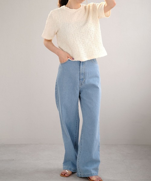 ANDJ(アンドジェイ)の「クラッシュジャガードTシャツ(Tシャツ/カットソー・レディース・オフホワイト/ブラック/ライム・M)」の5枚目の写真