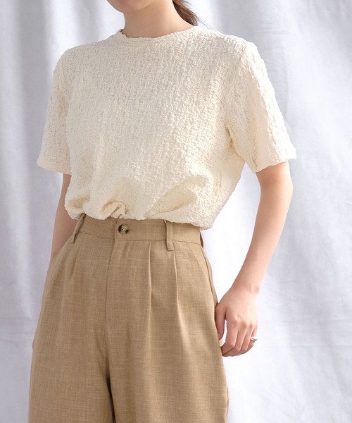 ANDJ(アンドジェイ)の「クラッシュジャガードTシャツ(Tシャツ/カットソー・レディース・オフホワイト/ブラック/ライム・M)」の9枚目の写真