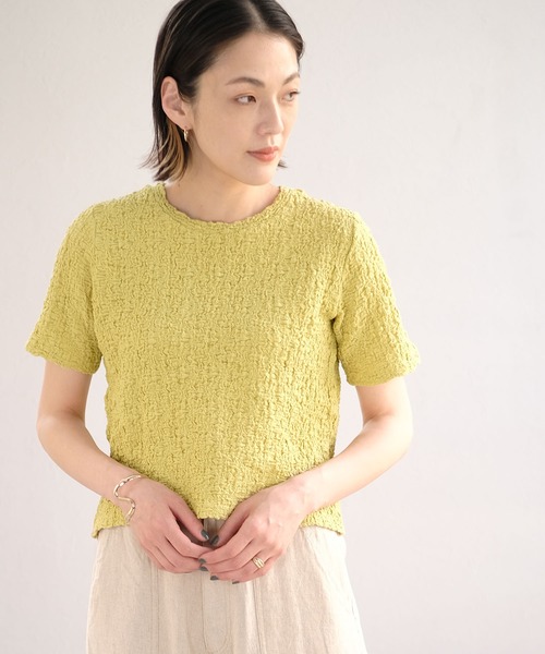 ANDJ(アンドジェイ)の「クラッシュジャガードTシャツ(Tシャツ/カットソー・レディース・オフホワイト/ブラック/ライム・M)」の12枚目の写真