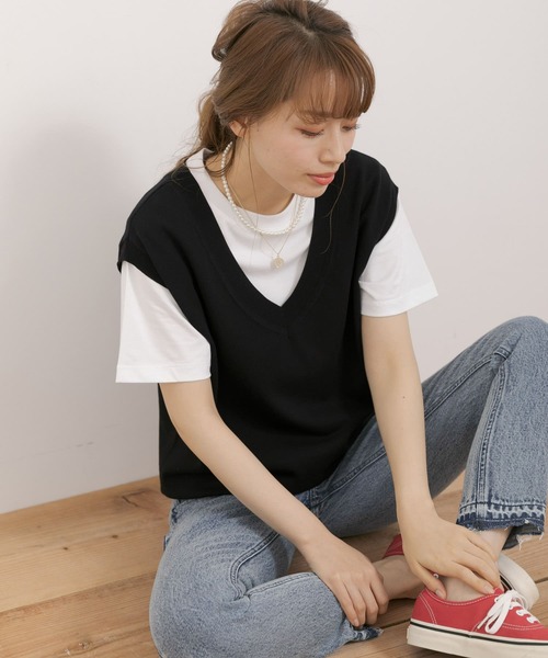 URBAN RESEARCH Sonny Label（アーバンリサーチサニーレーベル）の「インナーTシャツSETニットベスト（ニット/セーター・レディース・スミクロ/ブラック/イエロー・FREE）」の2枚目の写真