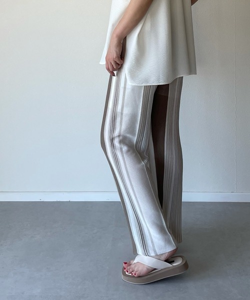 y/m by misato（イムバイミサト）の「リネンタッチランダムストライプパンツ（その他パンツ・レディース・ベージュ/ブラウン・FREE）」の12枚目の写真