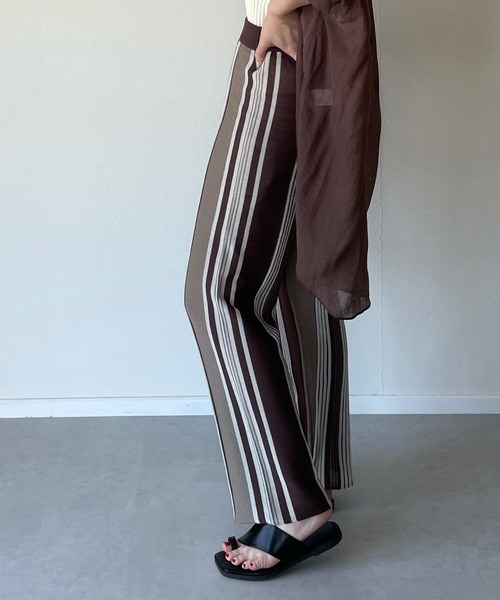 y/m by misato（イムバイミサト）の「リネンタッチランダムストライプパンツ（その他パンツ・レディース・ベージュ/ブラウン・FREE）」の4枚目の写真