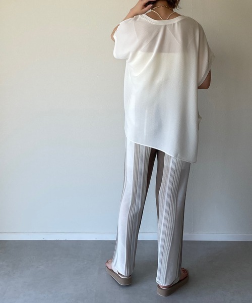 y/m by misato（イムバイミサト）の「リネンタッチランダムストライプパンツ（その他パンツ・レディース・ベージュ/ブラウン・FREE）」の9枚目の写真