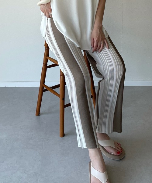 y/m by misato（イムバイミサト）の「リネンタッチランダムストライプパンツ（その他パンツ・レディース・ベージュ/ブラウン・FREE）」の15枚目の写真