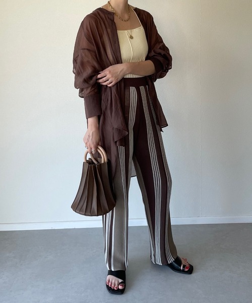 y/m by misato（イムバイミサト）の「リネンタッチランダムストライプパンツ（その他パンツ・レディース・ベージュ/ブラウン・FREE）」の5枚目の写真