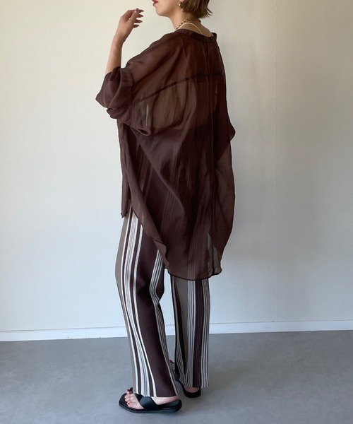 y/m by misato（イムバイミサト）の「リネンタッチランダムストライプパンツ（その他パンツ・レディース・ベージュ/ブラウン・FREE）」の6枚目の写真