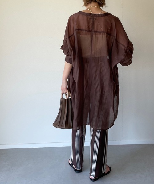 y/m by misato（イムバイミサト）の「リネンタッチランダムストライプパンツ（その他パンツ・レディース・ベージュ/ブラウン・FREE）」の7枚目の写真