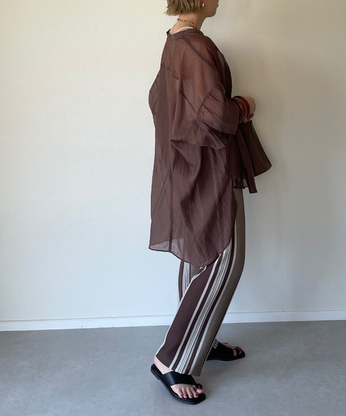 y/m by misato（イムバイミサト）の「リネンタッチランダムストライプパンツ（その他パンツ・レディース・ベージュ/ブラウン・FREE）」の8枚目の写真