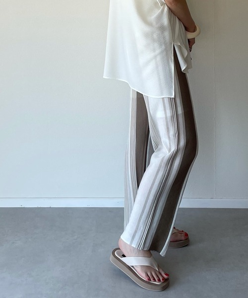 y/m by misato（イムバイミサト）の「リネンタッチランダムストライプパンツ（その他パンツ・レディース・ベージュ/ブラウン・FREE）」の11枚目の写真
