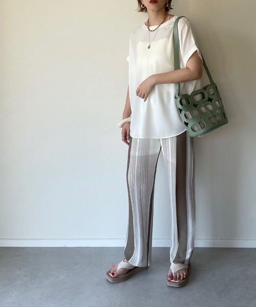 y/m by misato（イムバイミサト）の「リネンタッチランダムストライプパンツ（その他パンツ・レディース・ベージュ/ブラウン・FREE）」の13枚目の写真