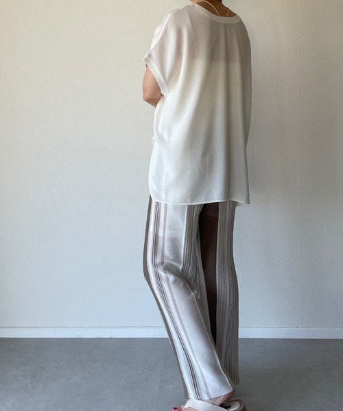 y/m by misato（イムバイミサト）の「リネンタッチランダムストライプパンツ（その他パンツ・レディース・ベージュ/ブラウン・FREE）」の14枚目の写真