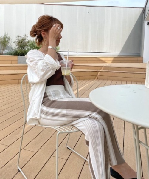 y/m by misato（イムバイミサト）の「リネンタッチランダムストライプパンツ（その他パンツ・レディース・ベージュ/ブラウン・FREE）」の20枚目の写真