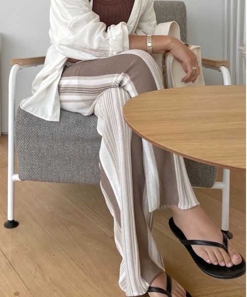 y/m by misato（イムバイミサト）の「リネンタッチランダムストライプパンツ（その他パンツ・レディース・ベージュ/ブラウン・FREE）」の22枚目の写真