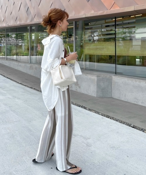 y/m by misato（イムバイミサト）の「リネンタッチランダムストライプパンツ（その他パンツ・レディース・ベージュ/ブラウン・FREE）」の17枚目の写真