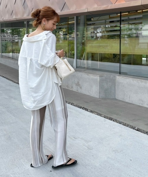 y/m by misato（イムバイミサト）の「リネンタッチランダムストライプパンツ（その他パンツ・レディース・ベージュ/ブラウン・FREE）」の18枚目の写真