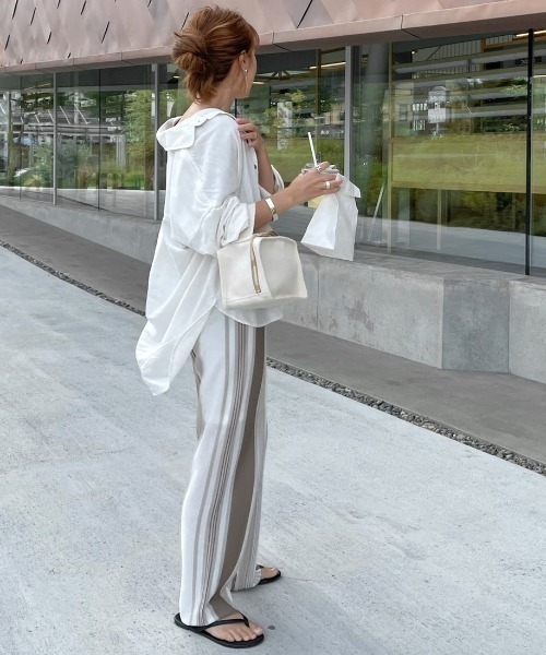 y/m by misato（イムバイミサト）の「リネンタッチランダムストライプパンツ（その他パンツ・レディース・ベージュ/ブラウン・FREE）」の19枚目の写真