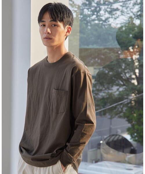 HANES（ヘインズ）の「【別注】＜Hanes×green label relaxing＞BEEFY ロゴ ポケット Tシャツ（Tシャツ/カットソー・メンズ・ダークグリーン/ダークブラウン/ブラック/ホワイト・L/M/S）」の3枚目の写真