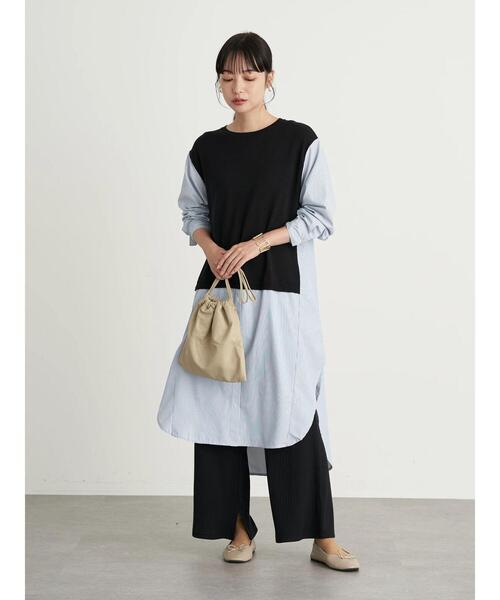 earth music&ecology（アースミュージックアンドエコロジー）の「レイヤード風ニットワンピース ＊（ワンピース・レディース・ブラック/ライトベージュ/ミント・FREE）」の5枚目の写真