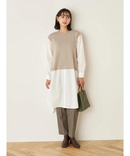 earth music&ecology（アースミュージックアンドエコロジー）の「レイヤード風ニットワンピース ＊（ワンピース・レディース・ブラック/ライトベージュ/ミント・FREE）」の4枚目の写真