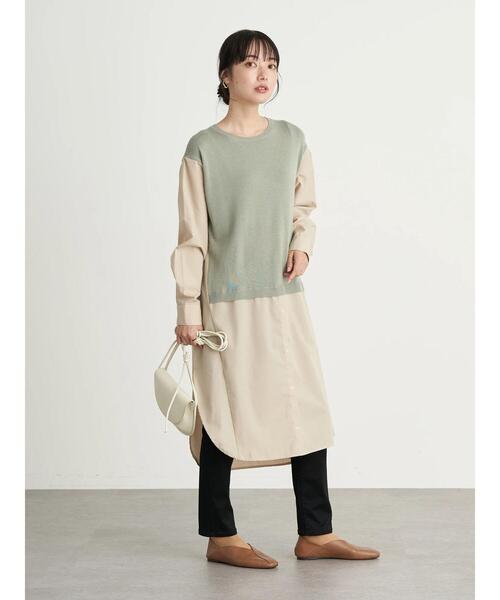 earth music&ecology（アースミュージックアンドエコロジー）の「レイヤード風ニットワンピース ＊（ワンピース・レディース・ブラック/ライトベージュ/ミント・FREE）」の6枚目の写真
