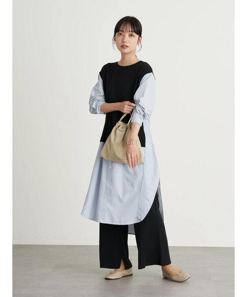 earth music&ecology（アースミュージックアンドエコロジー）の「レイヤード風ニットワンピース ＊（ワンピース・レディース・ブラック/ライトベージュ/ミント・FREE）」の12枚目の写真