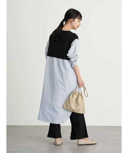 earth music&ecology（アースミュージックアンドエコロジー）の「レイヤード風ニットワンピース ＊（ワンピース・レディース・ブラック/ライトベージュ/ミント・FREE）」の16枚目の写真