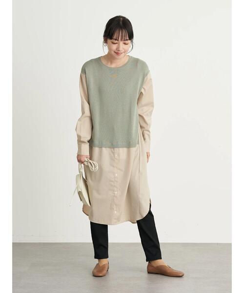 earth music&ecology（アースミュージックアンドエコロジー）の「レイヤード風ニットワンピース ＊（ワンピース・レディース・ブラック/ライトベージュ/ミント・FREE）」の17枚目の写真