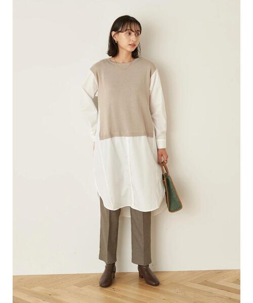earth music&ecology（アースミュージックアンドエコロジー）の「レイヤード風ニットワンピース ＊（ワンピース・レディース・ブラック/ライトベージュ/ミント・FREE）」の21枚目の写真