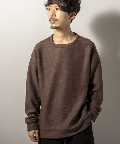 GLOSTER(グロスター)の「【GLOSTER/グロスター】起毛リブニットソー クルーネックプルオーバー(Tシャツ/カットソー・メンズ・ブラック/ダークブラウン/グレー・MEDIUM/LARGE)」の3枚目の写真