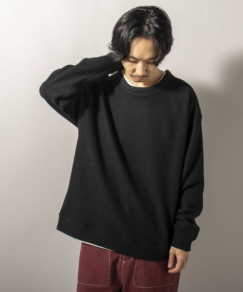 GLOSTER(グロスター)の「【GLOSTER/グロスター】起毛リブニットソー クルーネックプルオーバー(Tシャツ/カットソー・メンズ・ブラック/ダークブラウン/グレー・MEDIUM/LARGE)」の2枚目の写真