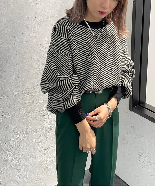 apres jour mignon(アプレジュールミニョン)の「ヘリンボーン柄ニット【ZOZOTOWN限定アイテム】(ニット/セーター・レディース・モカ/グリーン系その他/ブラック系その他・フリー/X-LARGE)」の16枚目の写真