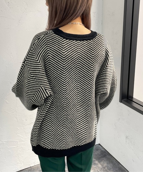 apres jour mignon(アプレジュールミニョン)の「ヘリンボーン柄ニット【ZOZOTOWN限定アイテム】(ニット/セーター・レディース・モカ/グリーン系その他/ブラック系その他・フリー/X-LARGE)」の9枚目の写真