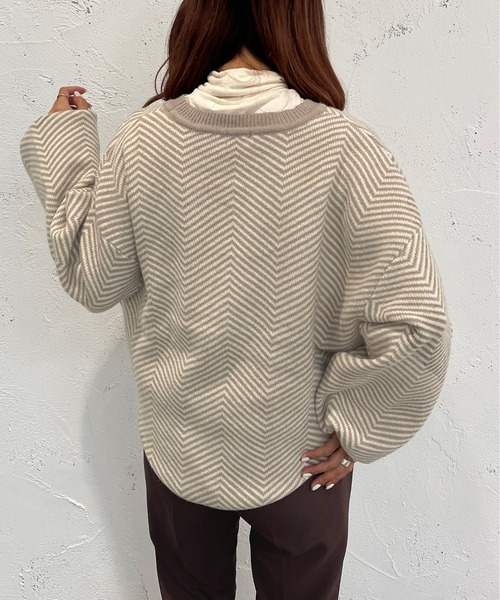 apres jour mignon(アプレジュールミニョン)の「ヘリンボーン柄ニット【ZOZOTOWN限定アイテム】(ニット/セーター・レディース・モカ/グリーン系その他/ブラック系その他・フリー/X-LARGE)」の17枚目の写真