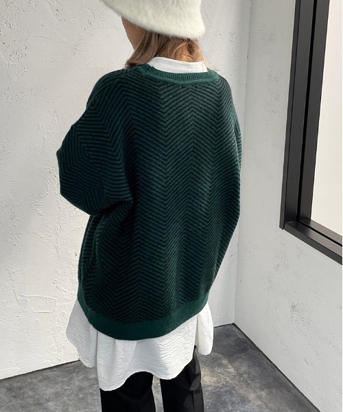 apres jour mignon(アプレジュールミニョン)の「ヘリンボーン柄ニット【ZOZOTOWN限定アイテム】(ニット/セーター・レディース・モカ/グリーン系その他/ブラック系その他・フリー/X-LARGE)」の4枚目の写真