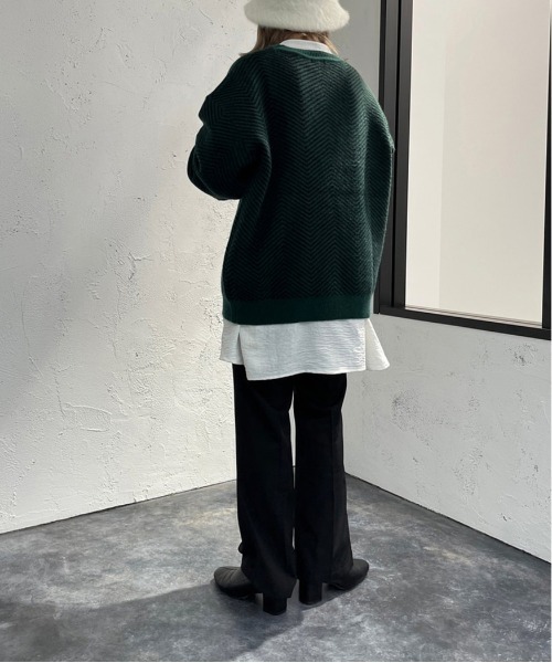 apres jour mignon(アプレジュールミニョン)の「ヘリンボーン柄ニット【ZOZOTOWN限定アイテム】(ニット/セーター・レディース・モカ/グリーン系その他/ブラック系その他・フリー/X-LARGE)」の6枚目の写真